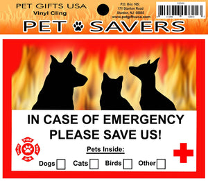 Multi Pets Generic Pet Saver Emergency Vinyl Cling