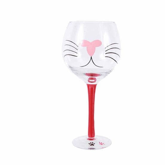 Cat Face- Hand painted Wine Glass