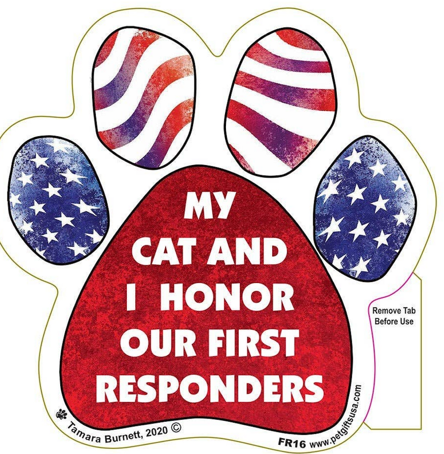 My Cat And I Honor Our First Responders-Paw Shaped Car Magnet