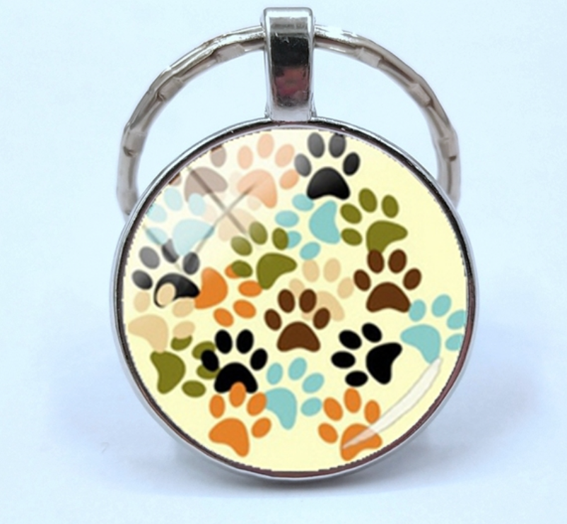 Tan/Colorful Paw- Bubble Keychain