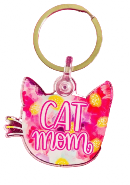 Cat Mom- Multicolored Acrylic Keychain.