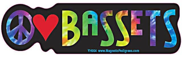 Peace Love Bassets- Vinyl Bumper Sticker