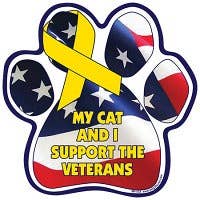 My Cat And I Support The Veterans-Paw Shaped Car Magnet
