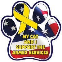 My Cat And I Support The Armed Services- Paw Shaped Car Magnet